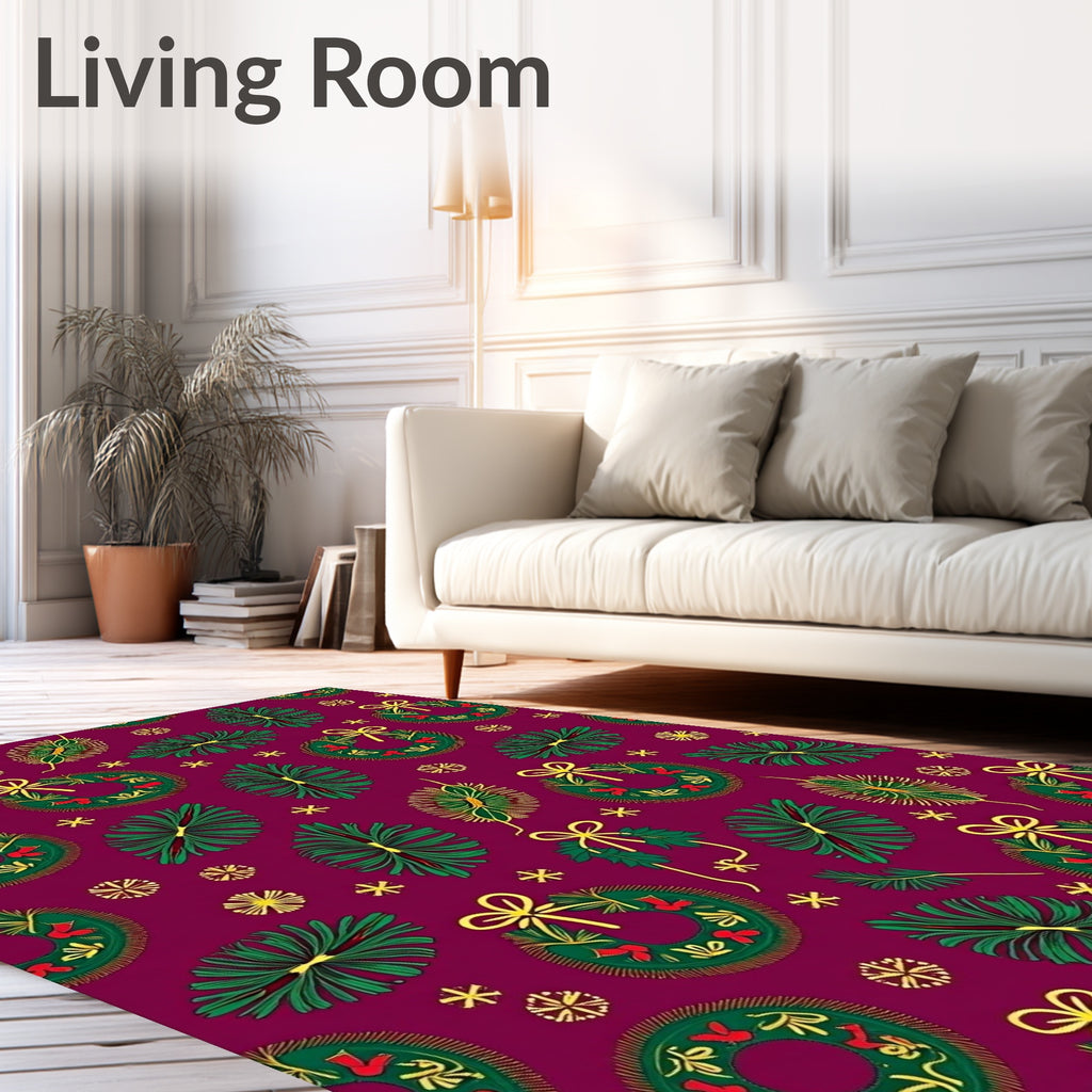 Holiday Wreath Green Gold Background Rug