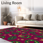 Holiday Wreath Green Gold Background Rug