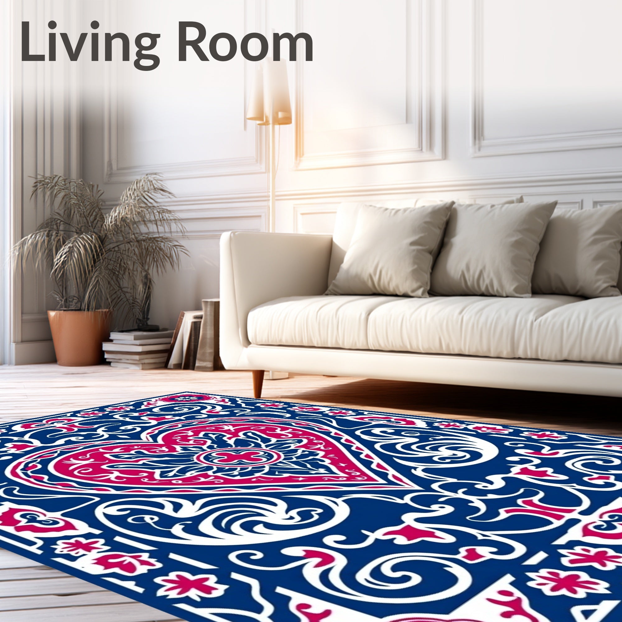 Crimson Heart Scrollwork Border Rug