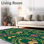 Emerald Green Golden Ribbon Wreath Collection Rug