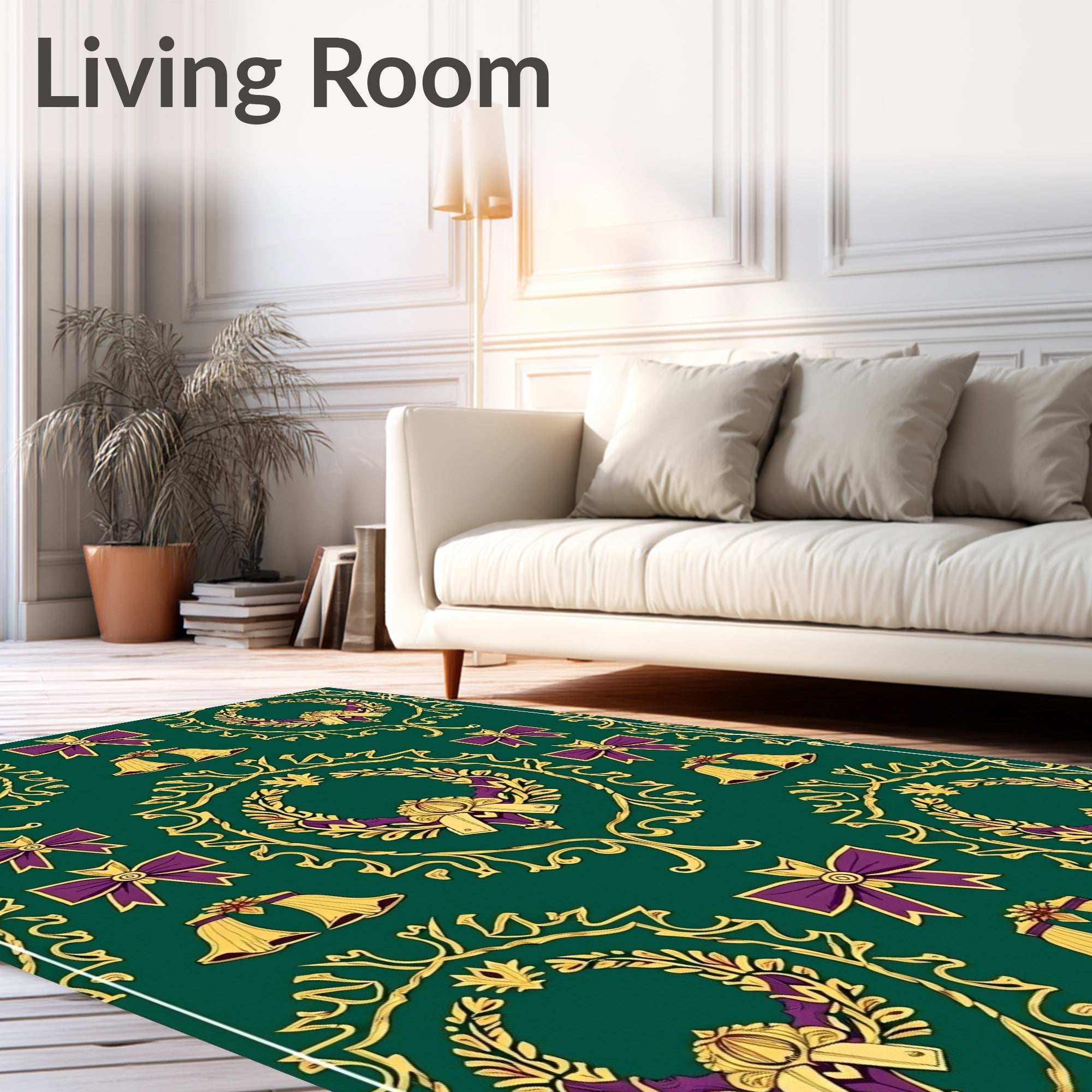 Emerald Green Golden Ribbon Wreath Collection Rug