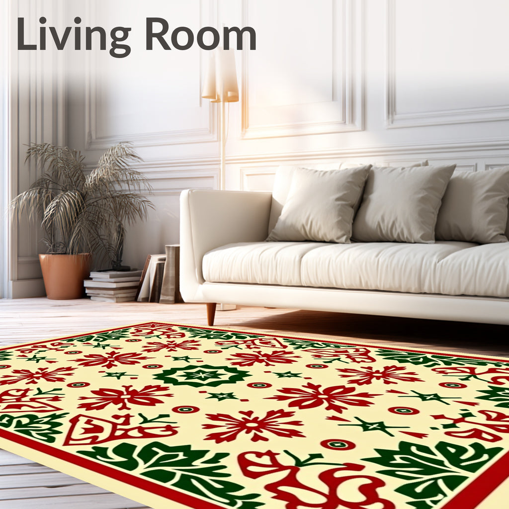 Classic Red Green Floral Medallion Rug