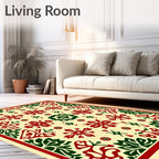 Classic Red Green Floral Medallion Rug