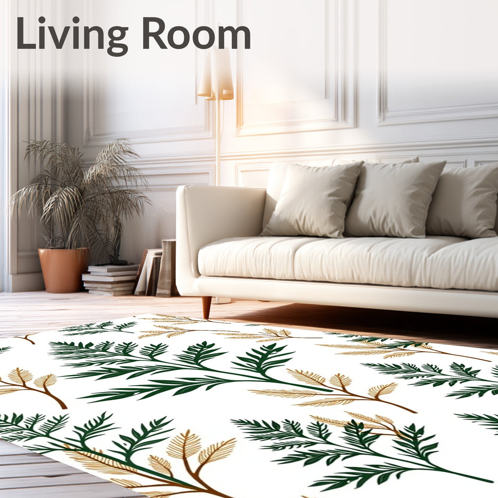 Green and Gold Leaf Arrangement Rug