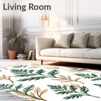 Green and Gold Leaf Arrangement Rug