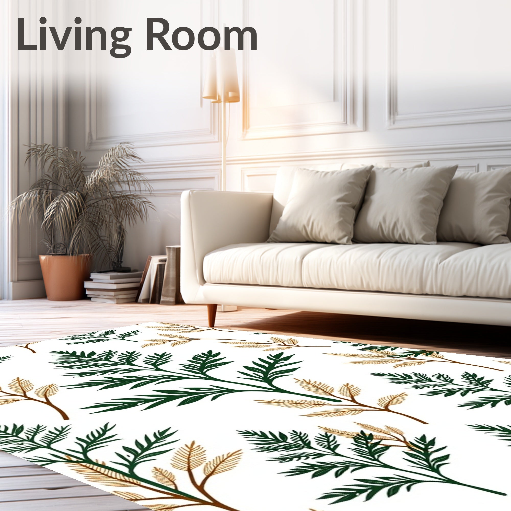 Green and Gold Leaf Arrangement Rug