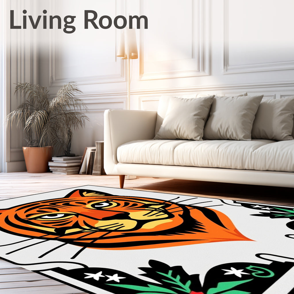 Bold Orange Tiger Floral Border Rug