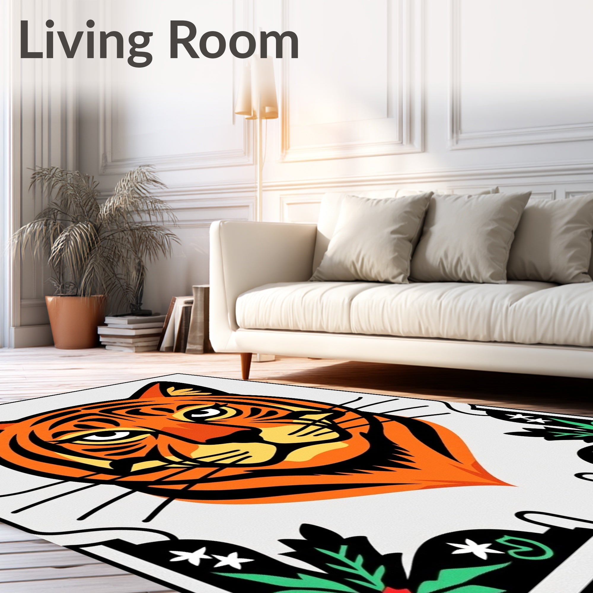 Bold Orange Tiger Floral Border Rug