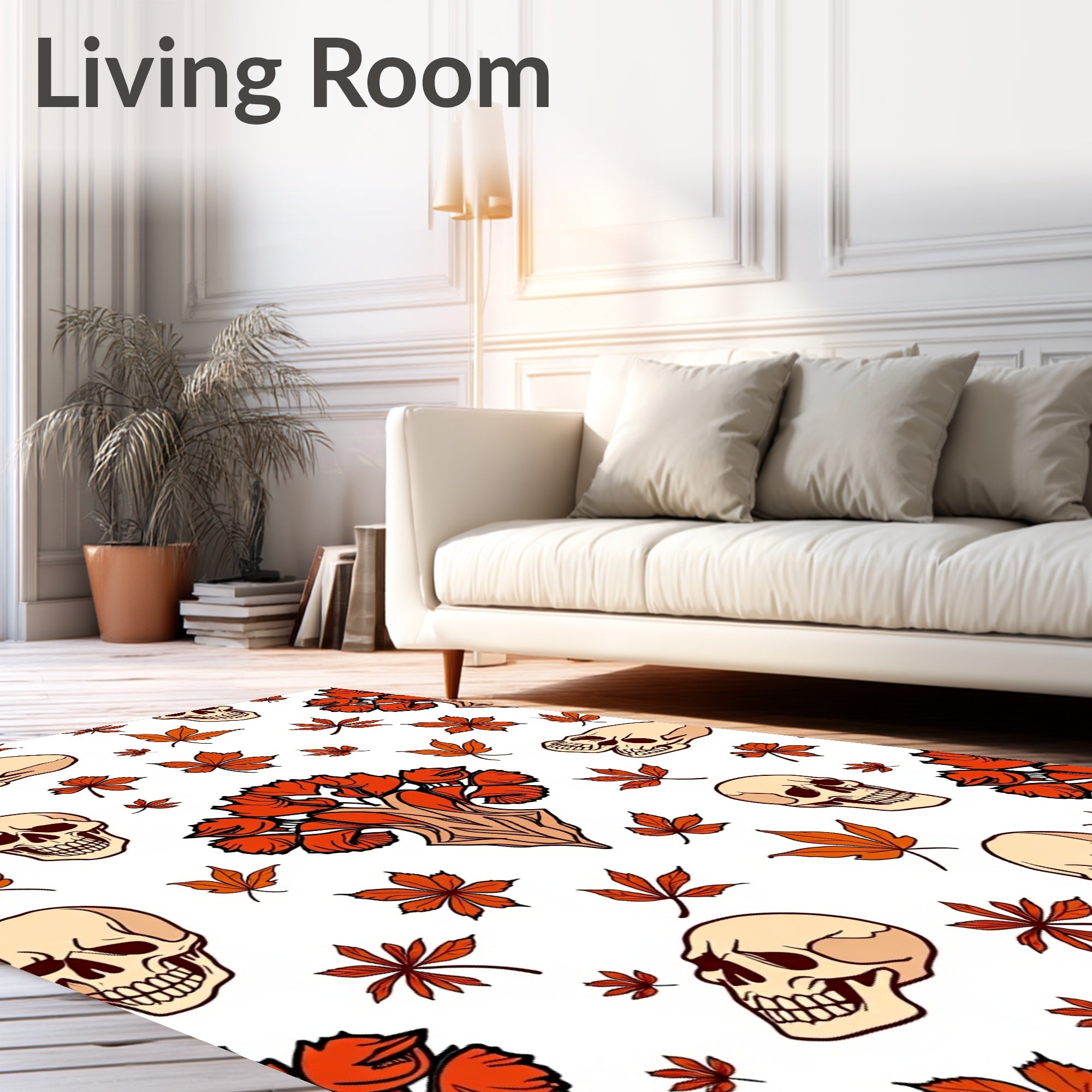 Autumn Skulls And Orange Leaves Rug