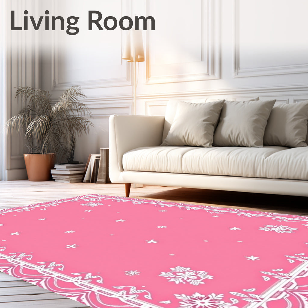 Pink Snowscape Floral Border Rug