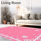 Pink Snowscape Floral Border Rug
