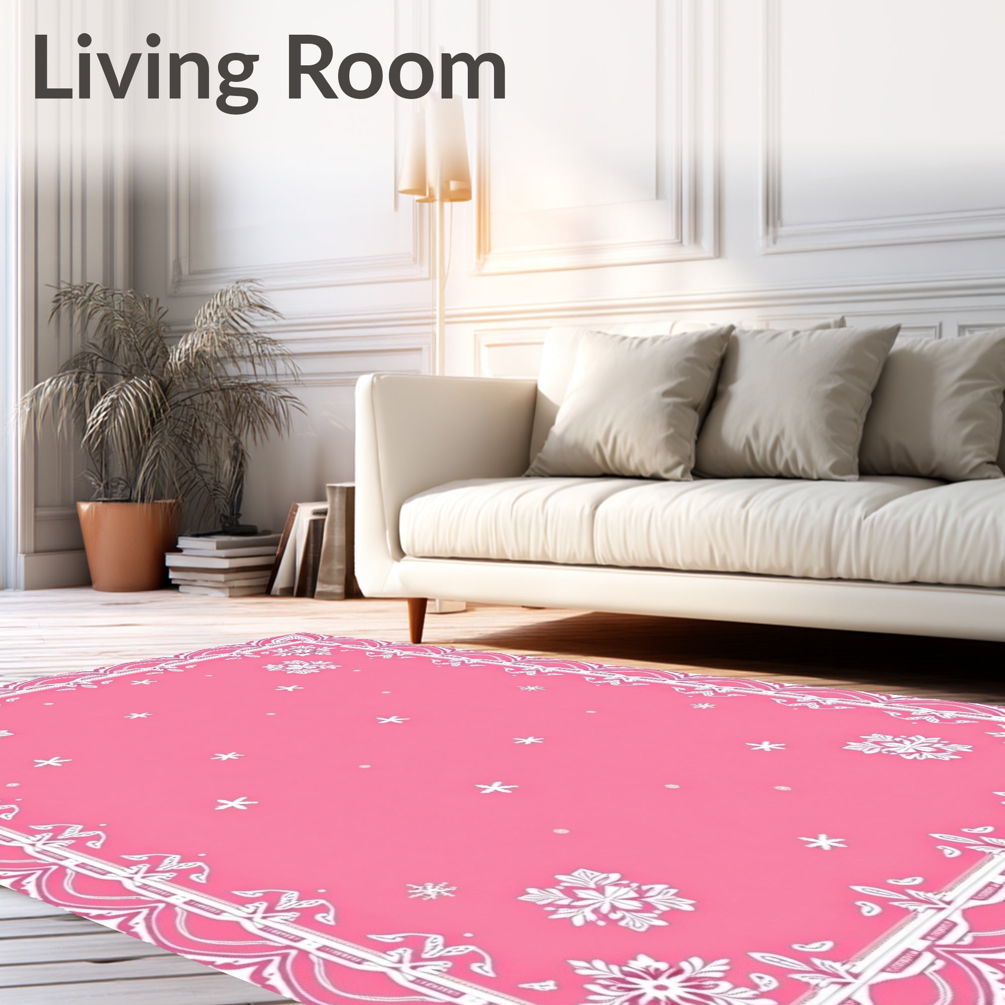 Pink Snowscape Floral Border Rug