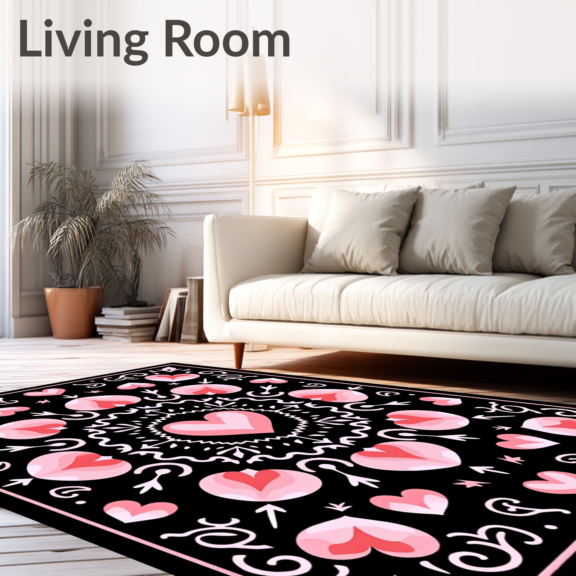 Pink Hearts Folk Art Medallion Rug