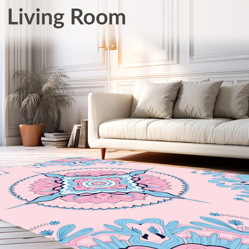 Soft Pink Blue Mandala Medallion Rug