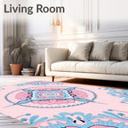 Soft Pink Blue Mandala Medallion Rug