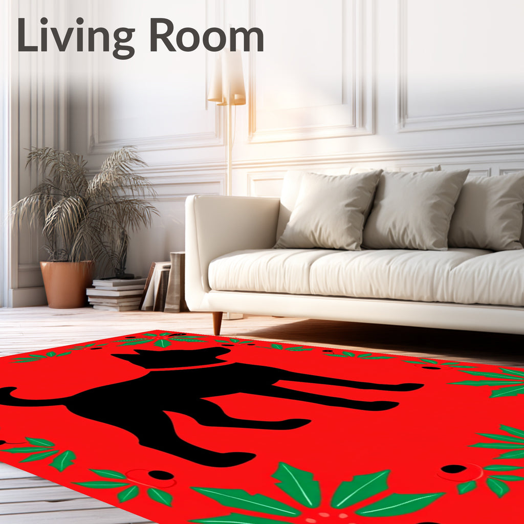Black Dog Red Poinsettia Border Rug