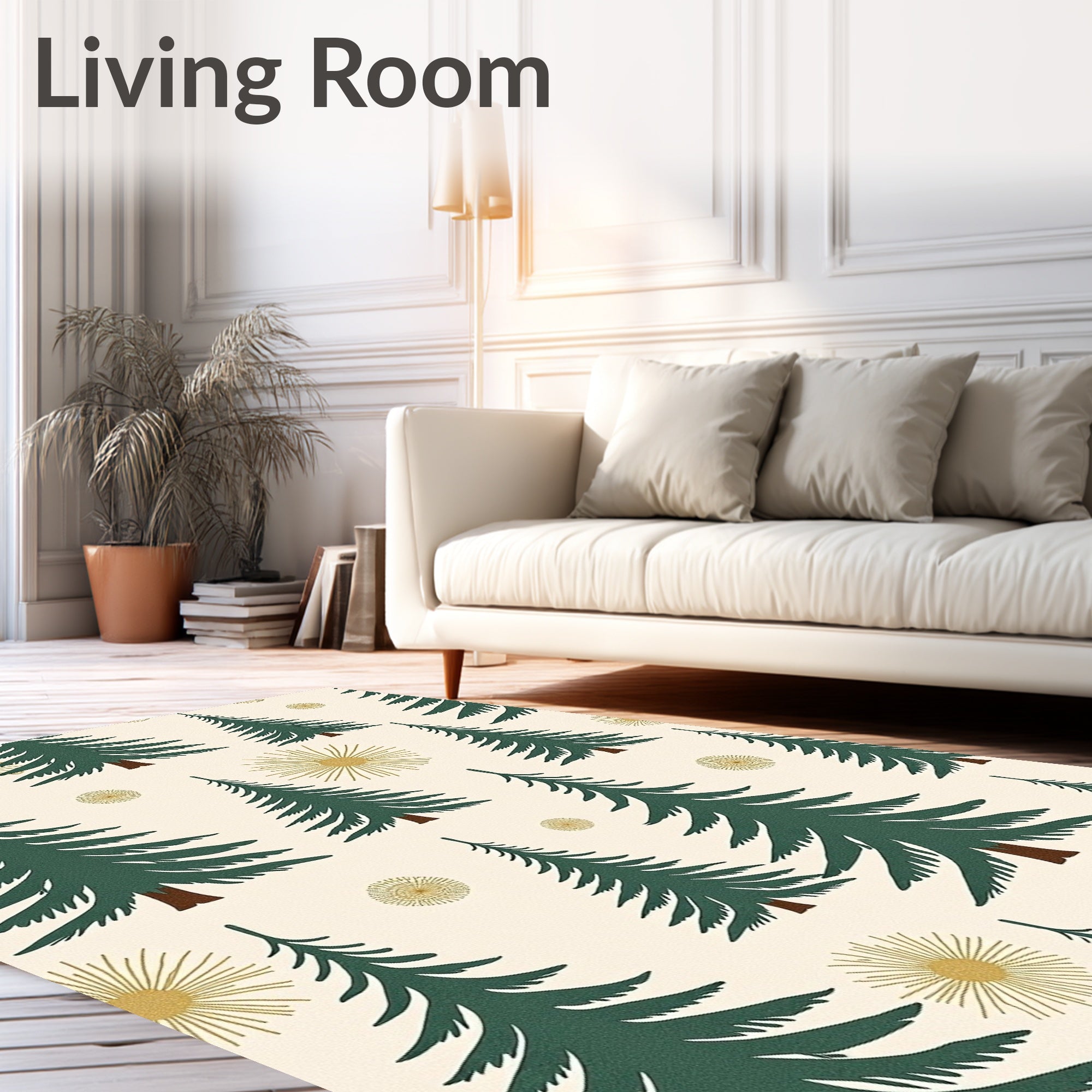 Dark Green Pine Sunburst Contemporary Ivory Rug