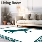 Teal Silhouette Rearing Horse Border Rug