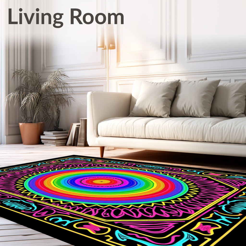 Vibrant Rainbow Concentric Circles Frame Rug