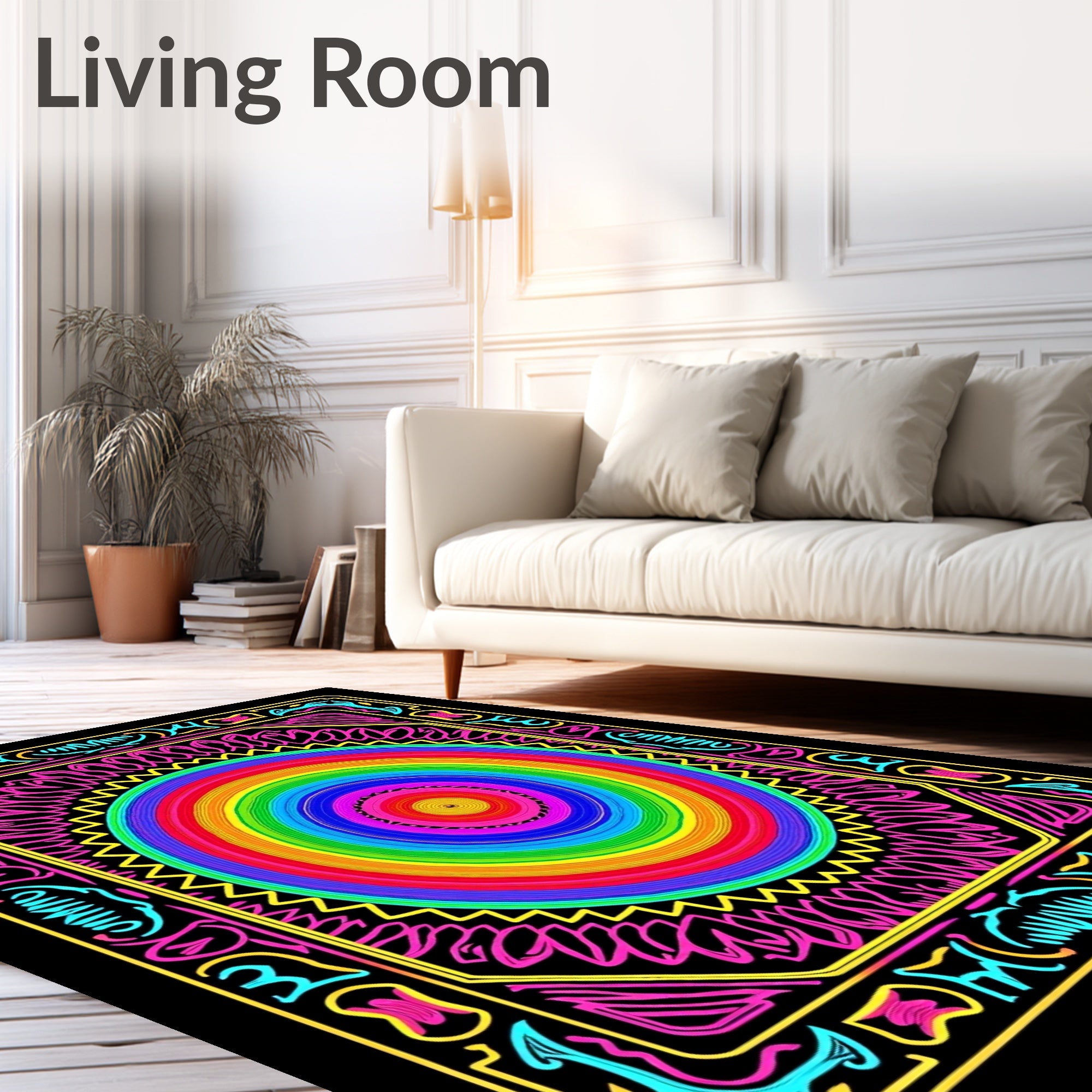 Vibrant Rainbow Concentric Circles Frame Rug