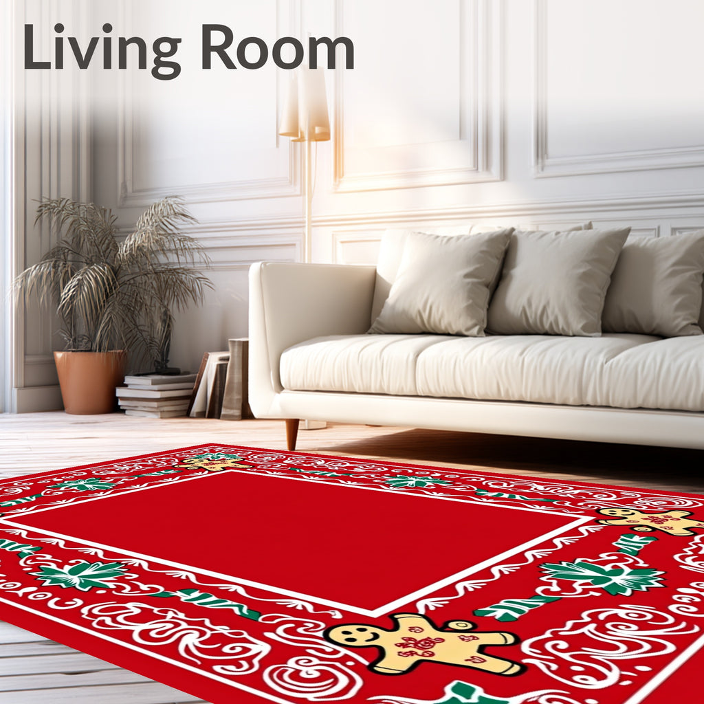 Red Gingerbread Man Holly Border Rug