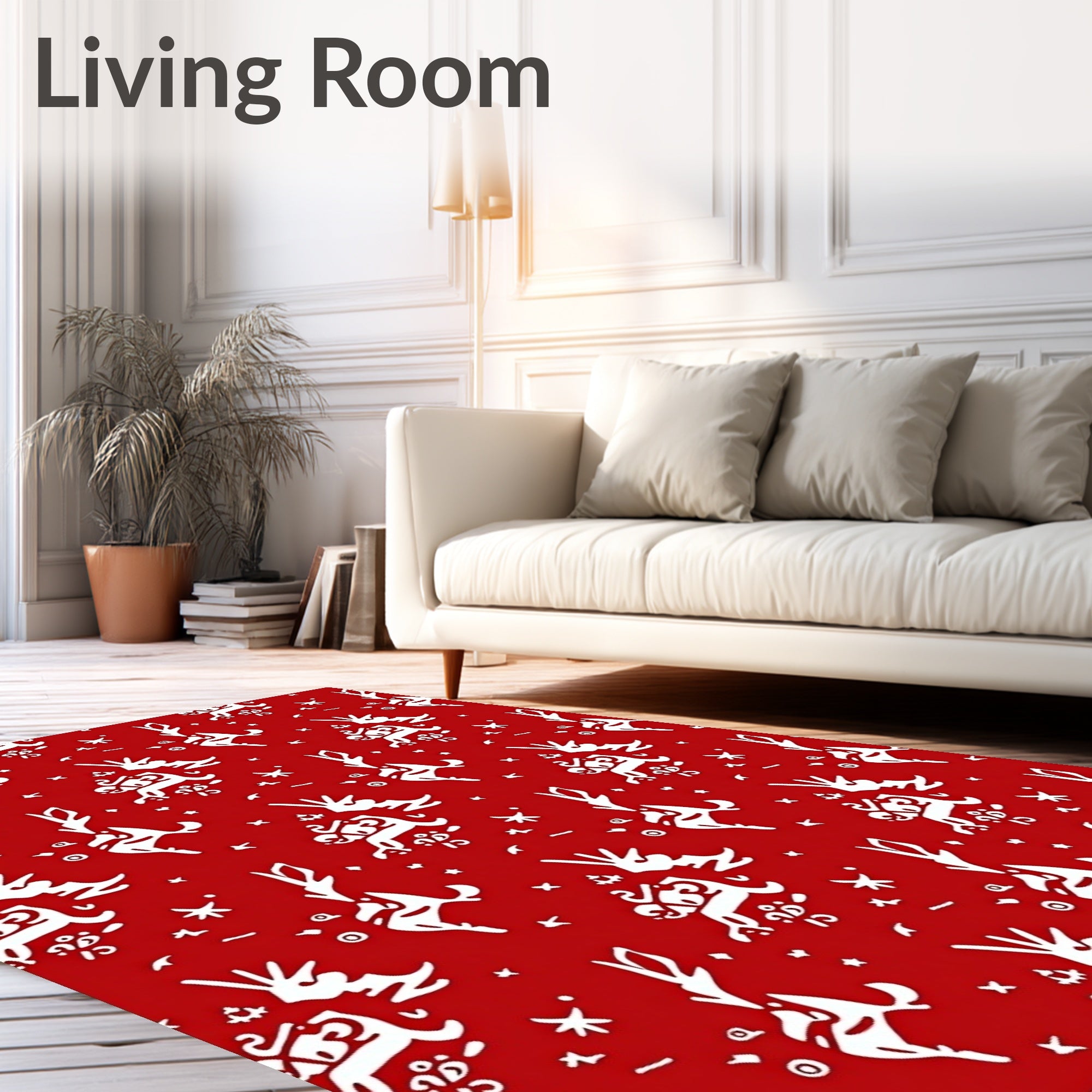 Red Reindeer Stars Repeating Pattern Rug