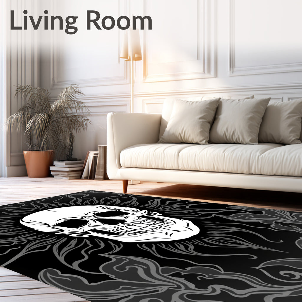 Dark Skull Floral Swirls Rug