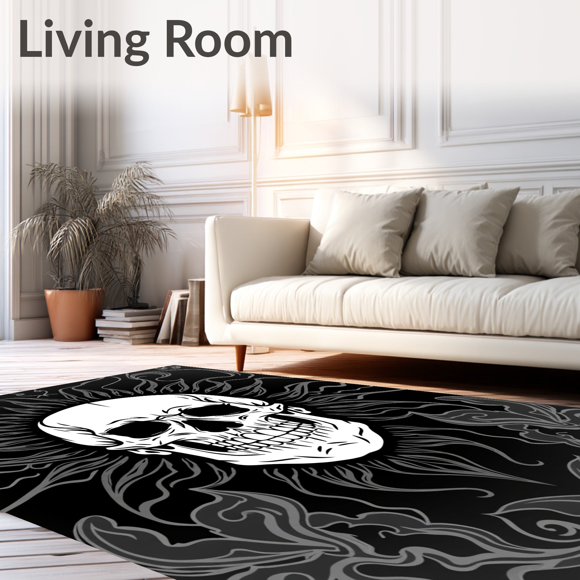 Dark Skull Floral Swirls Rug
