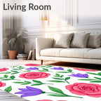 Pink Rose Purple Tulip Garden Rug