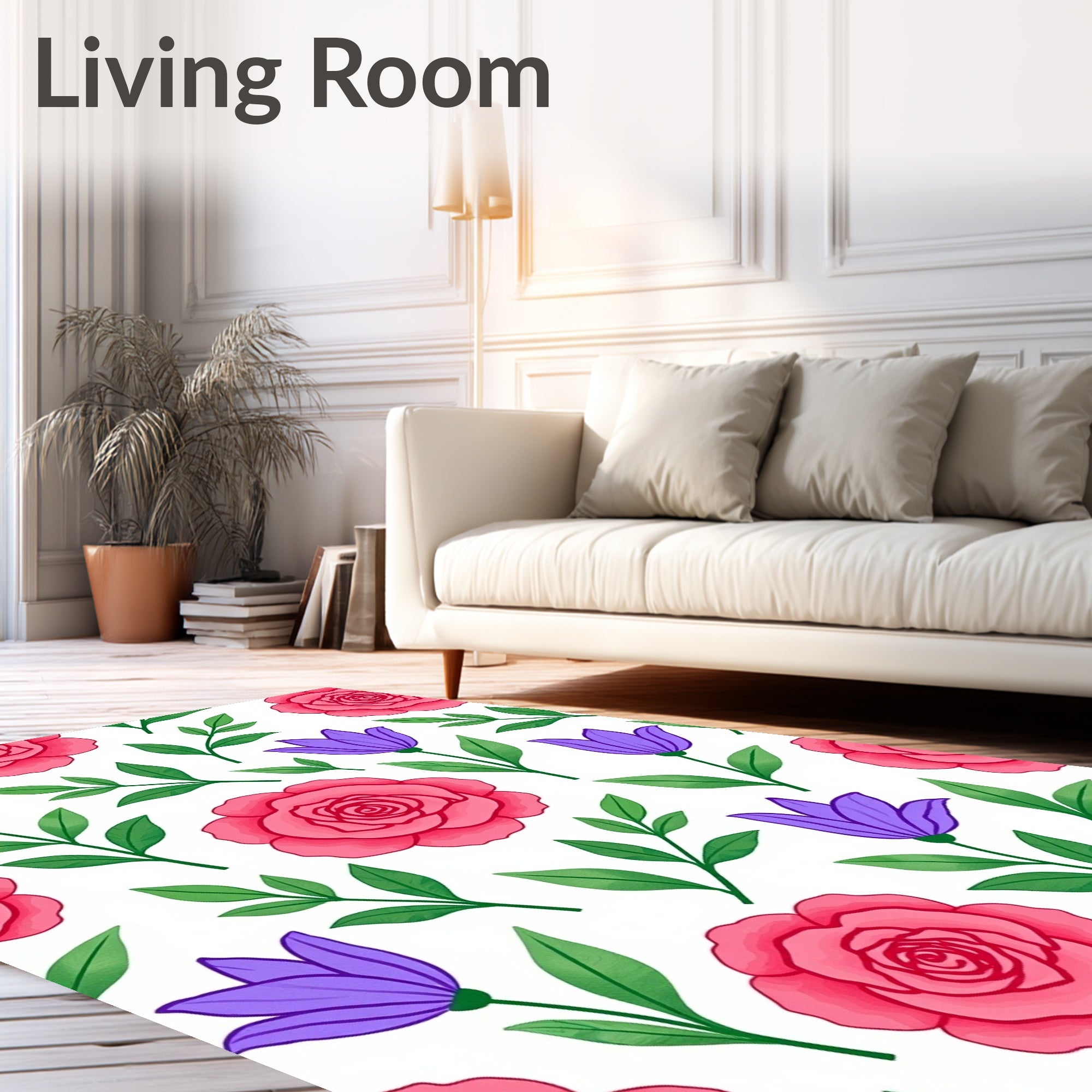 Pink Rose Purple Tulip Garden Rug