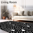 Ornate Black White Bell Branch Rug