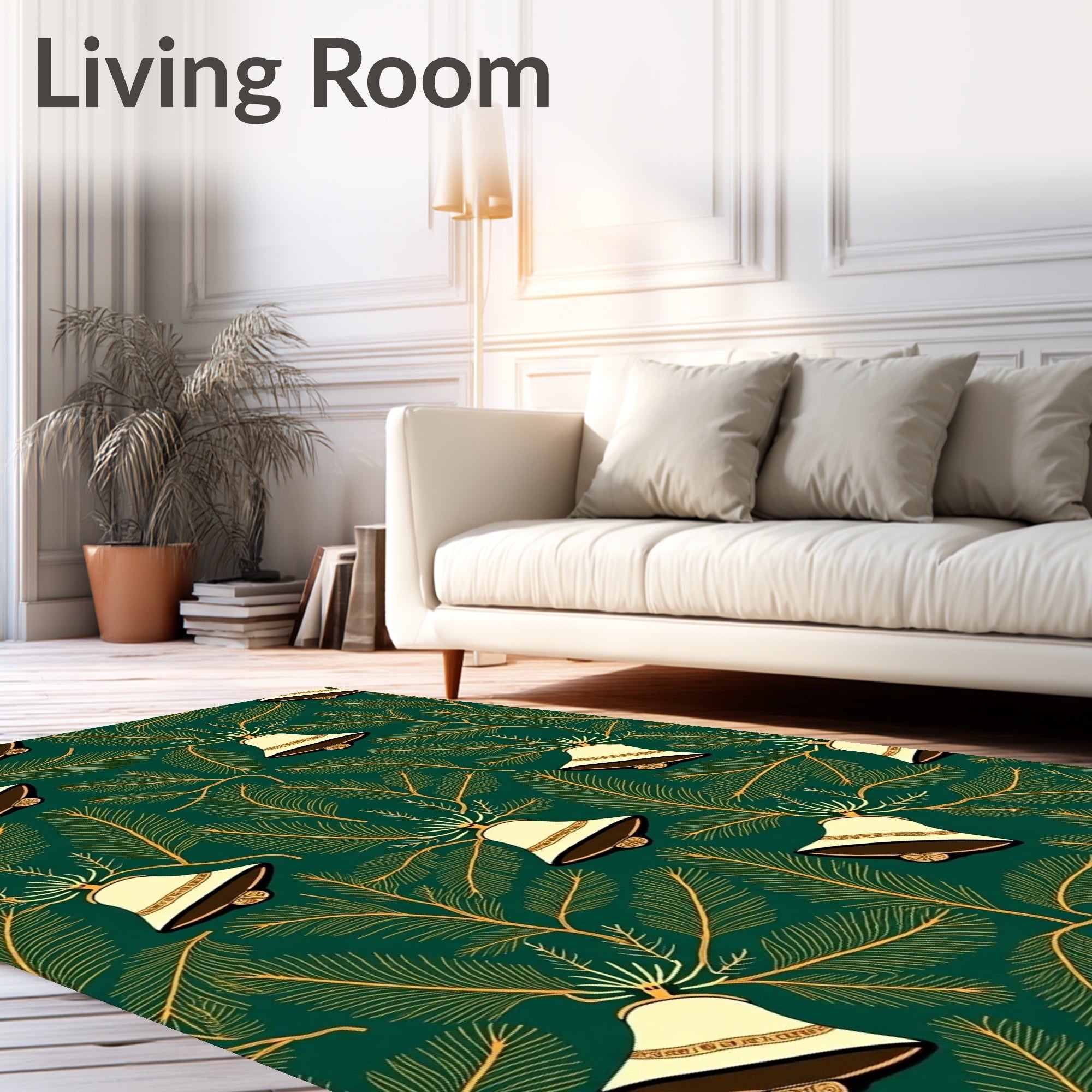Elegant Cream Bell Pine Branch Rug