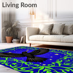 Midnight Crow with Green Swirl Border Rug