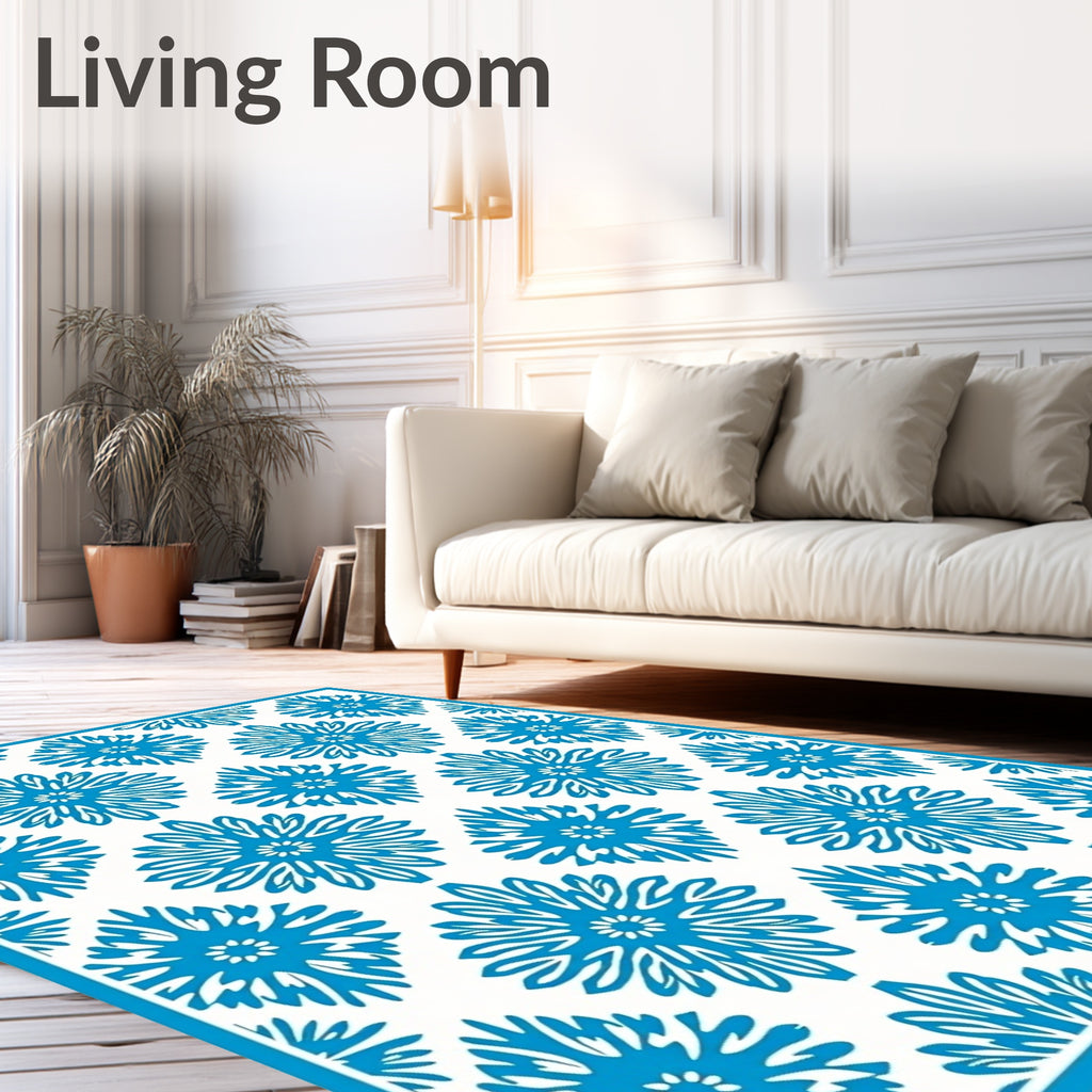Bright Blue Floral Diamond Repeat Rug