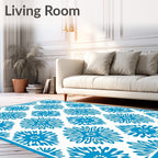 Bright Blue Floral Diamond Repeat Rug