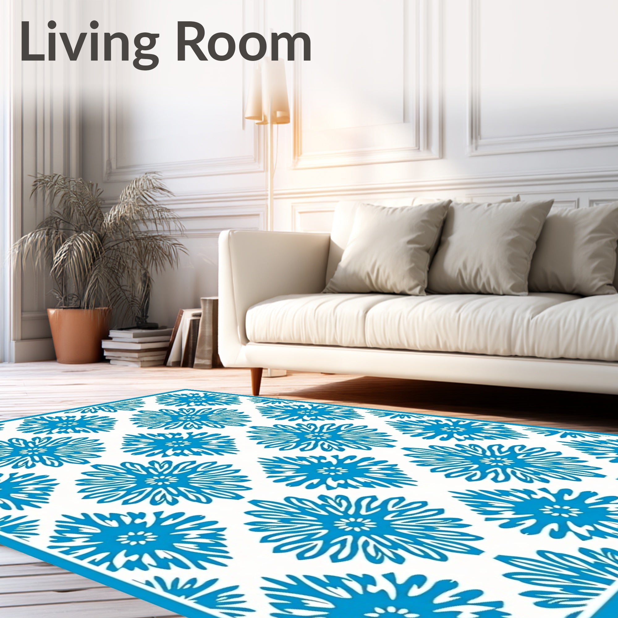 Bright Blue Floral Diamond Repeat Rug