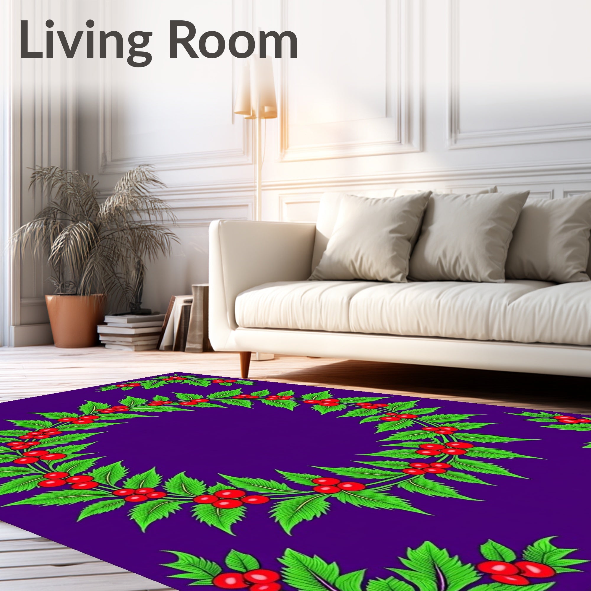Vibrant Holly Berry Garland Swirl Rug