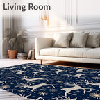 Navy Beige Reindeer Snowflake Celebration Rug