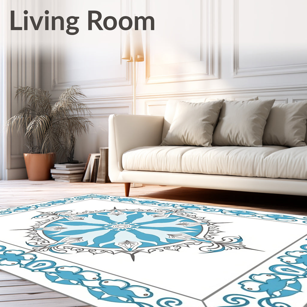 Arctic Blue Medallion Border Rug
