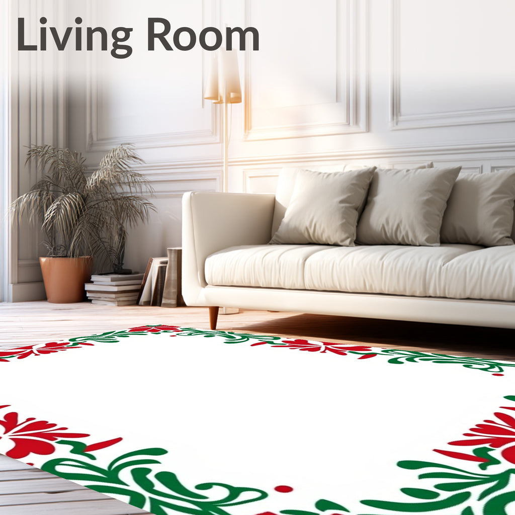 Folkloric Red Green Floral Border Rug