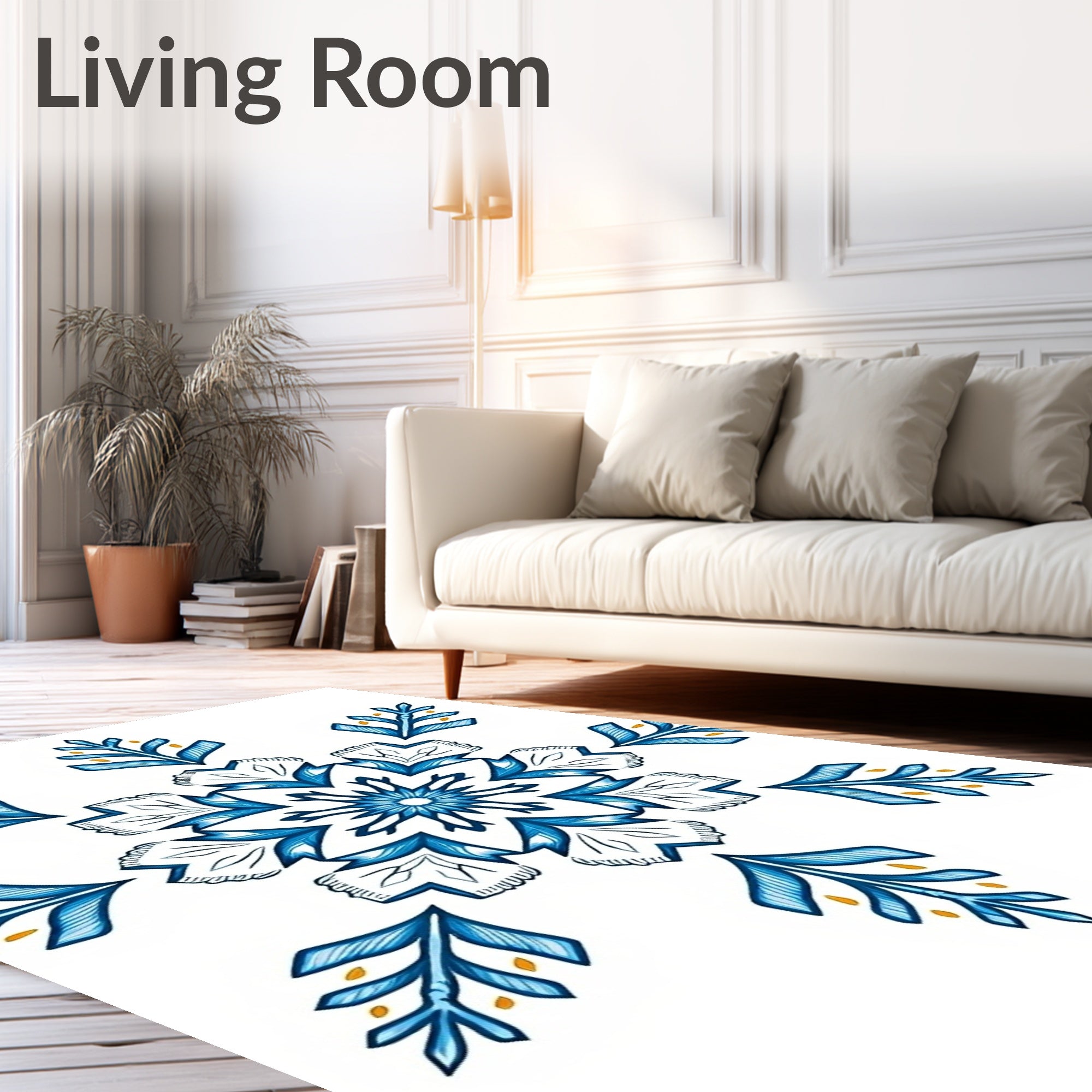 Azure Blue Floral Starburst Medallion Rug