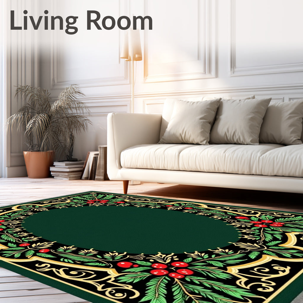 Emerald Green Holly Berry Garland Rug