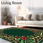Emerald Green Holly Berry Garland Rug