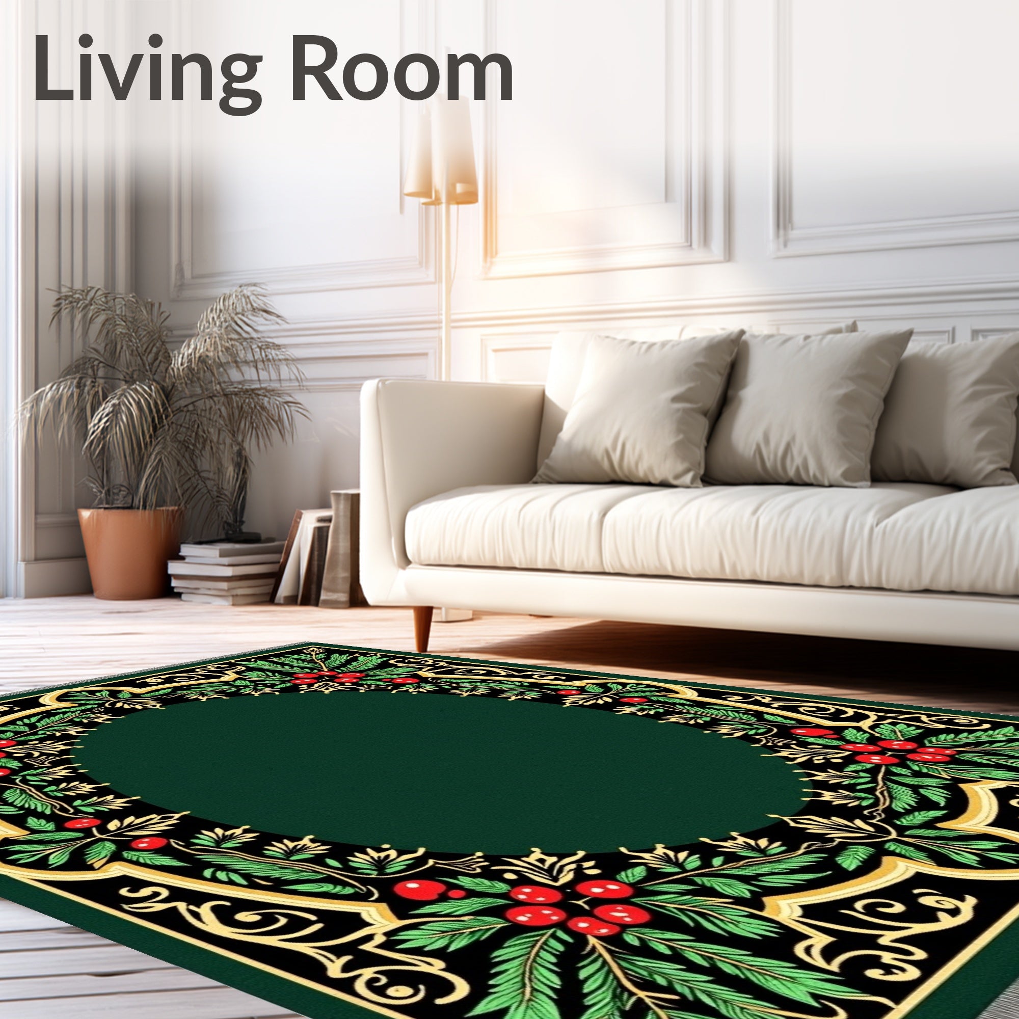 Emerald Green Holly Berry Garland Rug