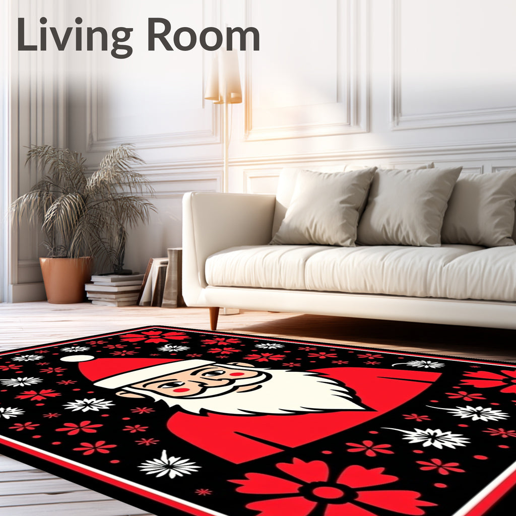 Festive Red Floral Santa Portrait Rug