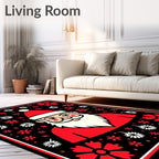 Festive Red Floral Santa Portrait Rug