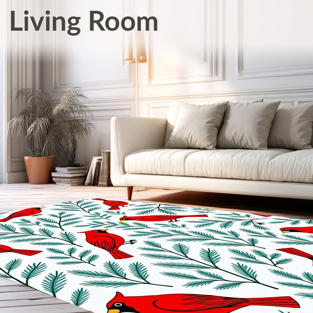 Red Cardinal Evergreen Branch Repeat Rug