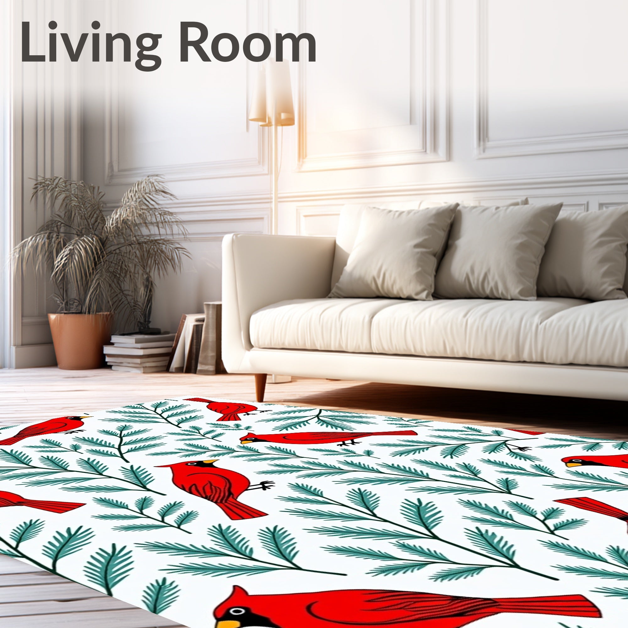 Red Cardinal Evergreen Branch Repeat Rug