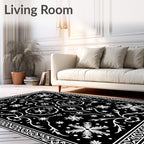 Black White Snowflake Floral Symmetry Rug