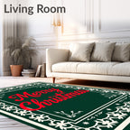 Festive Red Merry Christmas Floral Border Rug